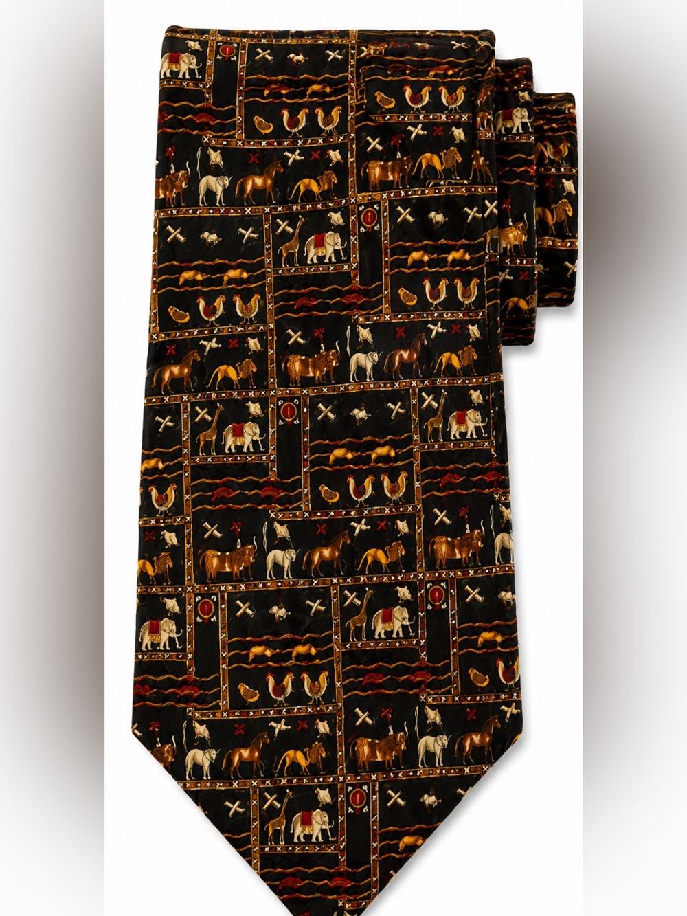 Salvatore Ferragamo Silk Tie Italy Horse Elephant Rooster Novelty Animal Print